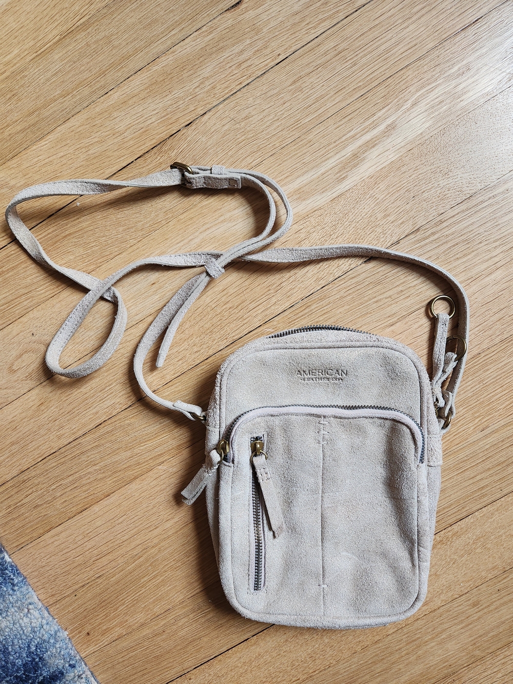 American Leather Co Beige Suede Crossbody Bag